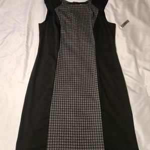 Black dress with black and gray houndstooth center